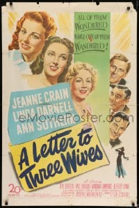 8j488 LETTER TO THREE WIVES 1sh 1949 Jeanne Crain, Linda Darnell, Ann Sothern, Kirk Douglas!