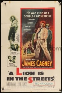 8j491 LION IS IN THE STREETS 1sh 1953 the gutter was James Cagney's throne, sexy Anne Francis!
