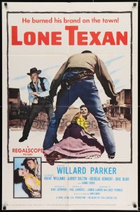 8j502 LONE TEXAN 1sh 1959 Texas cowboy Willard Parker saves Audrey Dalton from bad guy!