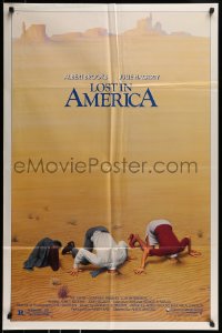 8j512 LOST IN AMERICA 1sh 1985 Lettick art of Albert Brooks & Julie Hagerty w/heads in sand!