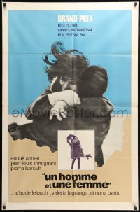 8j527 MAN & A WOMAN int'l 1sh 1968 Claude Lelouch's Un homme et une femme, Anouk Aimee, Trintignant