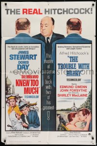 8j532 MAN WHO KNEW TOO MUCH/TROUBLE WITH HARRY 1sh 1963 Alfred Hitchcock double-feature!