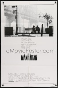 8j536 MANHATTAN style B 1sh 1979 Woody Allen & Diane Keaton in New York City by bridge!