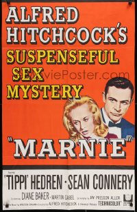 8j543 MARNIE trimmed 1sh 1964 Sean Connery & Tippi Hedren in Hitchcock's suspenseful sex mystery!