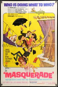 8j547 MASQUERADE 1sh 1965 Cliff Robertson, great wacky Jack Rickard artwork!