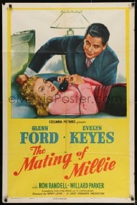 8j548 MATING OF MILLIE 1sh 1947 great romantic art of Glenn Ford & Evelyn Keyes on phone!