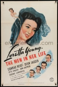 8j555 MEN IN HER LIFE style A 1sh 1941 great art of Loretta Young in sexy dress, Conrad Veidt!