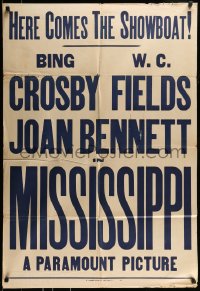 8j564 MISSISSIPPI 1sh 1935 Bing Crosby, Joan Bennett, W.C. Fields, E.J. Warner Poster Co!