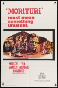 8j572 MORITURI 1sh 1965 art of Marlon Brando & Nazi captain Yul Brynner, The Saboteur!