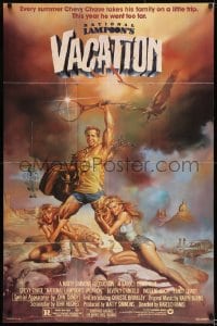 8j592 NATIONAL LAMPOON'S VACATION 1sh 1983 art of Chevy Chase, Brinkley & D'Angelo by Vallejo!