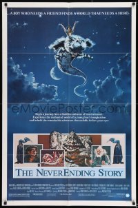 8j599 NEVERENDING STORY 1sh 1984 Wolfgang Petersen, fantasy art of Falcor & cast by Ezra Tucker!