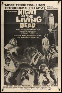 8j604 NIGHT OF THE LIVING DEAD 1sh 1968 Romero zombie classic, more terrifying than Psycho!