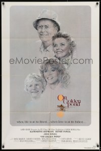 8j626 ON GOLDEN POND 1sh 1981 art of Hepburn, Henry Fonda, and Jane Fonda by C.D. de Mar