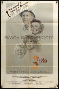 8j627 ON GOLDEN POND awards 1sh 1981 art of Hepburn, Henry Fonda, and Jane Fonda by C.D. de Mar