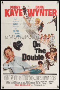 8j628 ON THE DOUBLE 1sh 1961 great art of wacky Danny Kaye & sexy Diana Dors in bubbles!