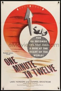 8j632 ONE MINUTE TO TWELVE 1sh 1950 Swedish, one man held a gun at the heart of the world!