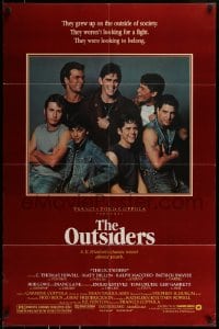 8j642 OUTSIDERS 1sh 1982 Coppola, S.E. Hinton, Howell, Dillon, Macchio, image of top cast!