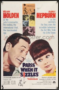 8j651 PARIS WHEN IT SIZZLES 1sh 1964 close-up of pretty Audrey Hepburn & William Holden!