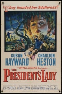 8j682 PRESIDENT'S LADY 1sh 1953 art of adulteress Susan Hayward & Charlton Heston!