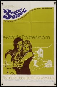 8j685 PRETTY POISON 1sh 1968 cool artwork of psycho Anthony Perkins & crazy Tuesday Weld!