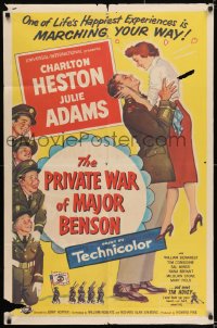 8j689 PRIVATE WAR OF MAJOR BENSON 1sh 1955 Charlton Heston, Julie Adams & little kids!