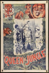 8j693 QUEEN OF THE JUNGLE 1sh R1940s the triumphant animal wild serial, cool artwork!