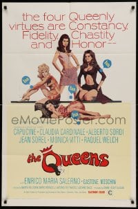 8j694 QUEENS int'l 1sh 1967 sexy Capucine, Claudia Cardinale, Raquel Welch, Monica Vitti!