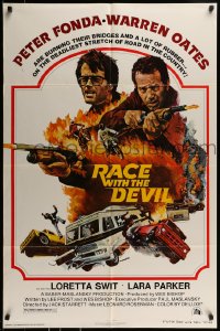 8j696 RACE WITH THE DEVIL style A 1sh 1975 Peter Fonda & Warren Oates are burning bridges & rubber!