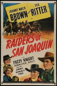 8j697 RAIDERS OF SAN JOAQUIN 1sh 1943 Johnny Mack Brown, Tex Ritter, Fuzzy Knight