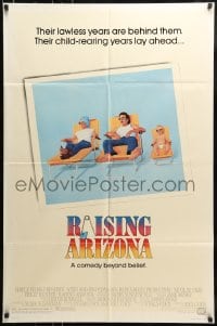 8j701 RAISING ARIZONA 1sh 1987 Coen Brothers, best art of Nicolas Cage, Holly Hunter & baby!