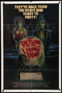8j714 RETURN OF THE LIVING DEAD 1sh 1985 artwork of wacky punk rock zombies by tombstone!