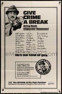8j715 RETURN OF THE PINK PANTHER advance 1sh 1975 Sellers as Inspector Clouseau, give crime a break
