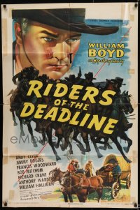 8j719 RIDERS OF THE DEADLINE 1sh 1943 art of William Boyd as Hopalong Cassidy, Bob Mitchum!