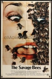 8j741 SAVAGE BEES 1sh 1976 terrifying horror image of bees crawling on girl's face!