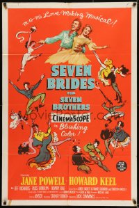 8j756 SEVEN BRIDES FOR SEVEN BROTHERS 1sh 1954 Jane Powell & Howard Keel, classic MGM musical!