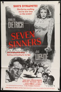 8j757 SEVEN SINNERS military 1sh R1960s different image of Marlene Dietrich and big John Wayne!