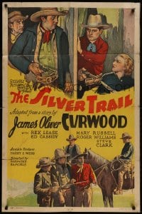 8j774 SILVER TRAIL 1sh 1937 Rex Lease, Ed Cassidy, Mary Russell, cool stone litho art!