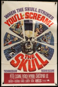 8j780 SKULL 1sh 1965 Peter Cushing, Christopher Lee, cool horror artwork of creepy skull!
