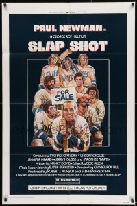 8j782 SLAP SHOT style A 1sh 1977 Paul Newman hockey sports classic, great cast portrait art by Craig