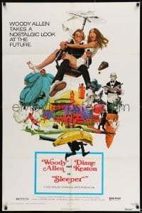 8j785 SLEEPER 1sh 1974 time traveler Woody Allen, Diane Keaton, wacky sci-fi!