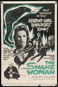 8j790 SNAKE WOMAN 1sh 1961 sexy serpent-girl Susan Travers terrorizes town, cool art!