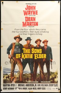 8j796 SONS OF KATIE ELDER 1sh 1965 line up of John Wayne, Dean Martin & more + Martha Hyer!
