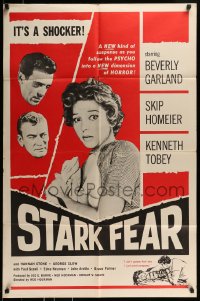 8j814 STARK FEAR 1sh 1961 psycho husband Skip Homeier terrorizes helpless wife Beverly Garland!