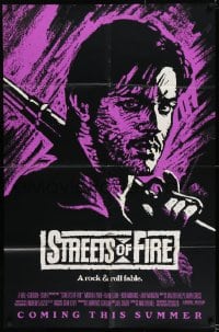 8j823 STREETS OF FIRE advance 1sh 1984 Walter Hill, cool purple dayglo Riehm art!