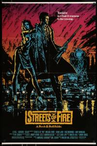 8j821 STREETS OF FIRE 1sh 1984 Walter Hill directed, Michael Pare, Diane Lane, artwork by Riehm!