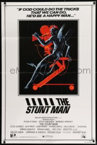 8j827 STUNT MAN 1sh 1980 Peter O'Toole, cool artwork of demon working movie camera!