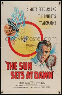8j832 SUN SETS AT DAWN 1sh 1950 Sally Parr, Philip Shawn, cool gun & target art!