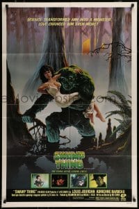 8j842 SWAMP THING studio style 1sh 1982 Wes Craven, Richard Hescox art of him holding sexy Adrienne Barbeau!