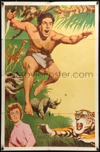 8j856 TARZAN 1sh 1960s cool jungle action art of Tarzan, Jane & wild animals!