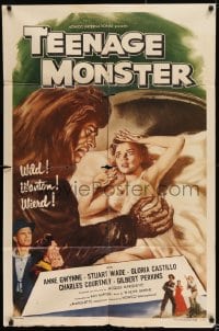 8j863 TEENAGE MONSTER 1sh 1957 great art of wacky beast attacking sexy Anne Gwynne in bed!